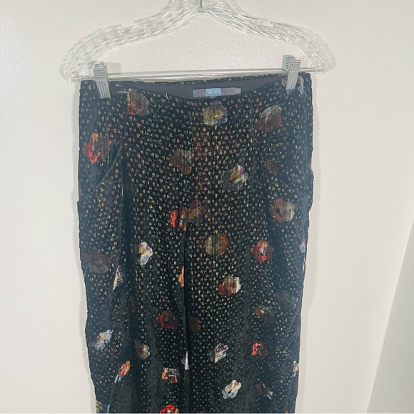 Anthropologie Eva Franco Hepburn Pant Black/Multi Metallic Wide-Leg Size 4 - Picture 4 of 8